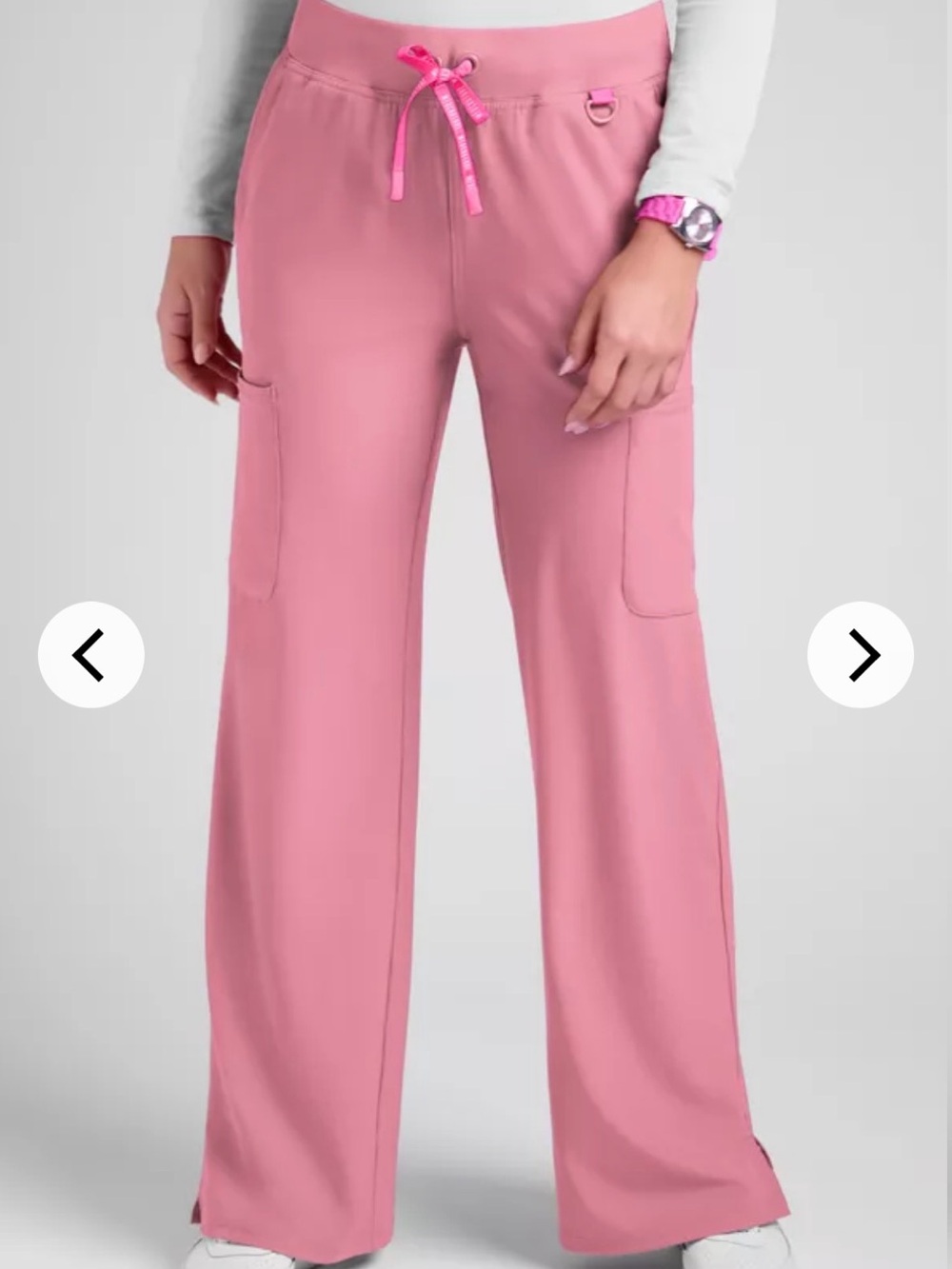 Med Couture Pink Wide-Leg Scrub Pants with Drawstring